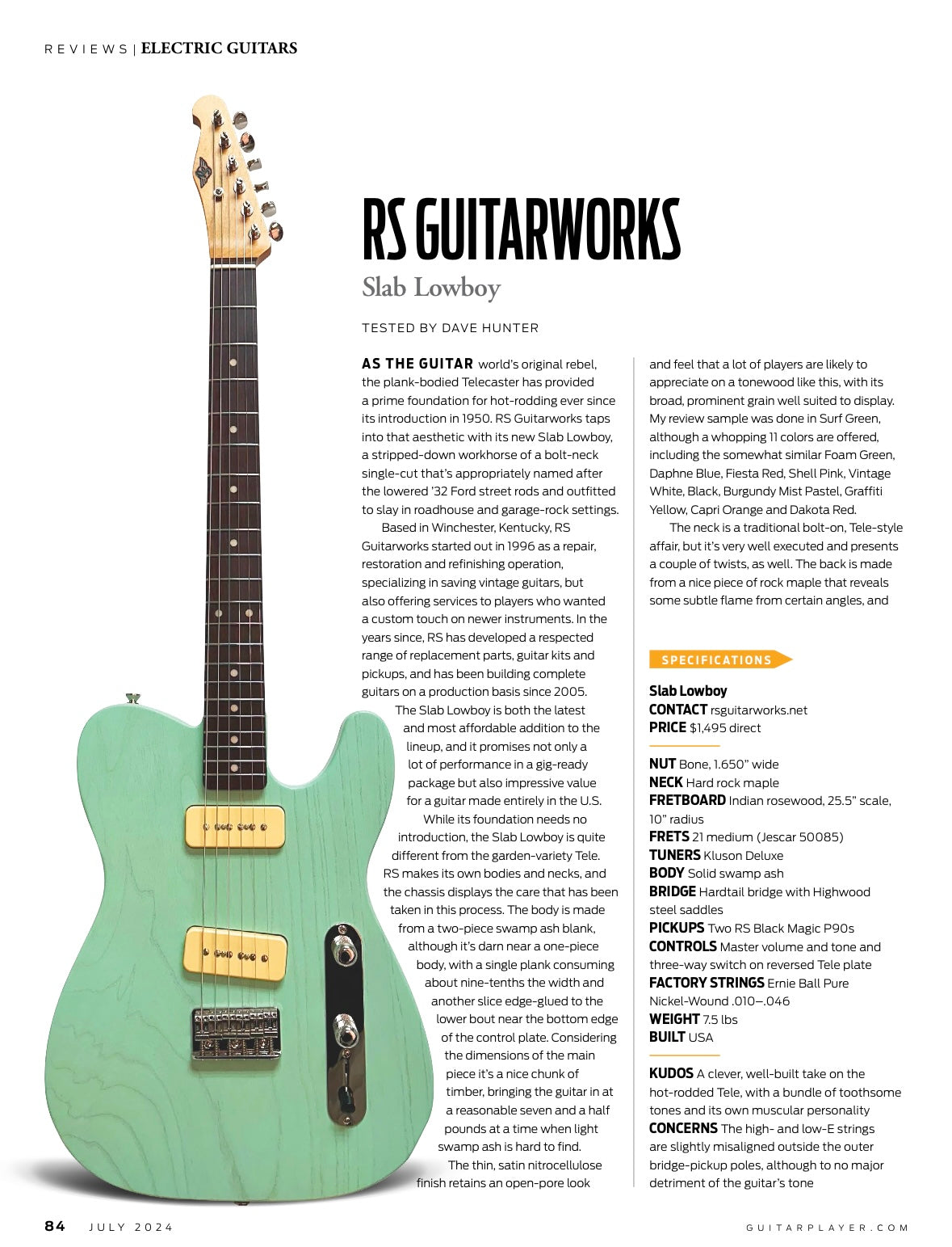 RS Slab Lowboy Reviewed in July Guitar Player Magazine!